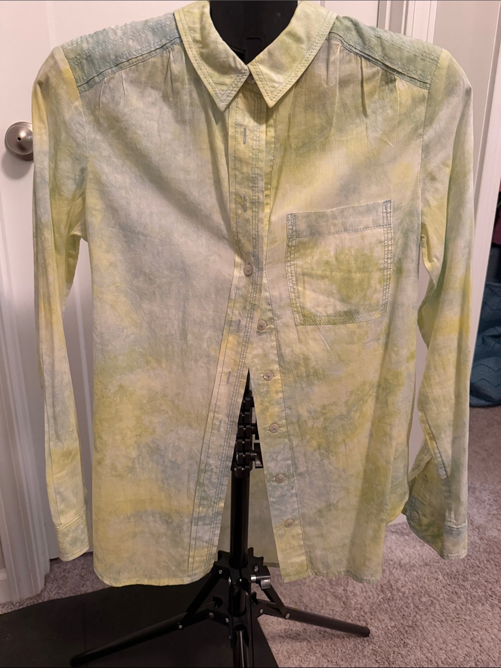 Anthropologie Pale Yellow and Light Blue Tie-Dye Button Front Shirt